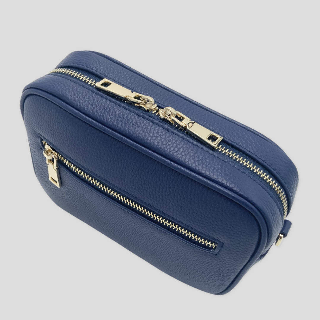 Tikori Classic pebbled leather cross bodybag-Navy | TIKORI LONDON