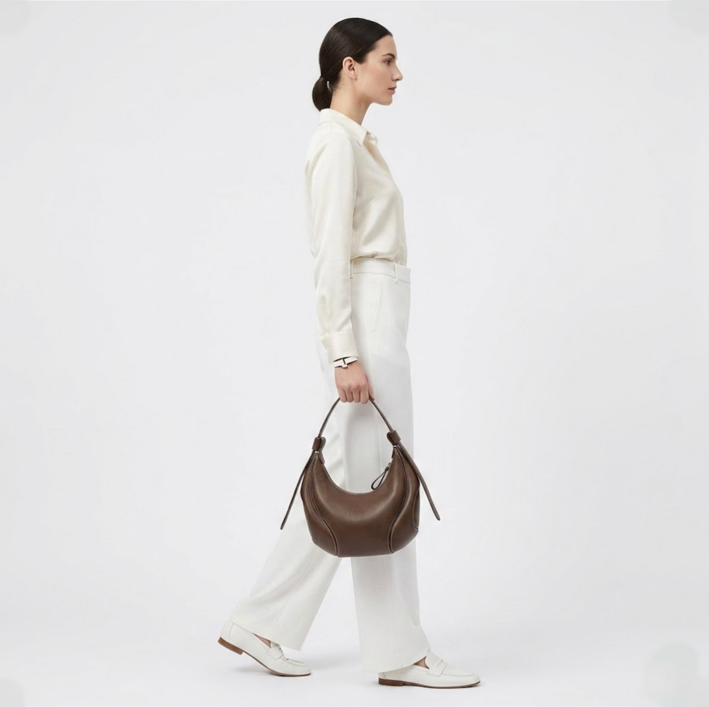 Ellipse Crescent Hobo Bag - Brown
