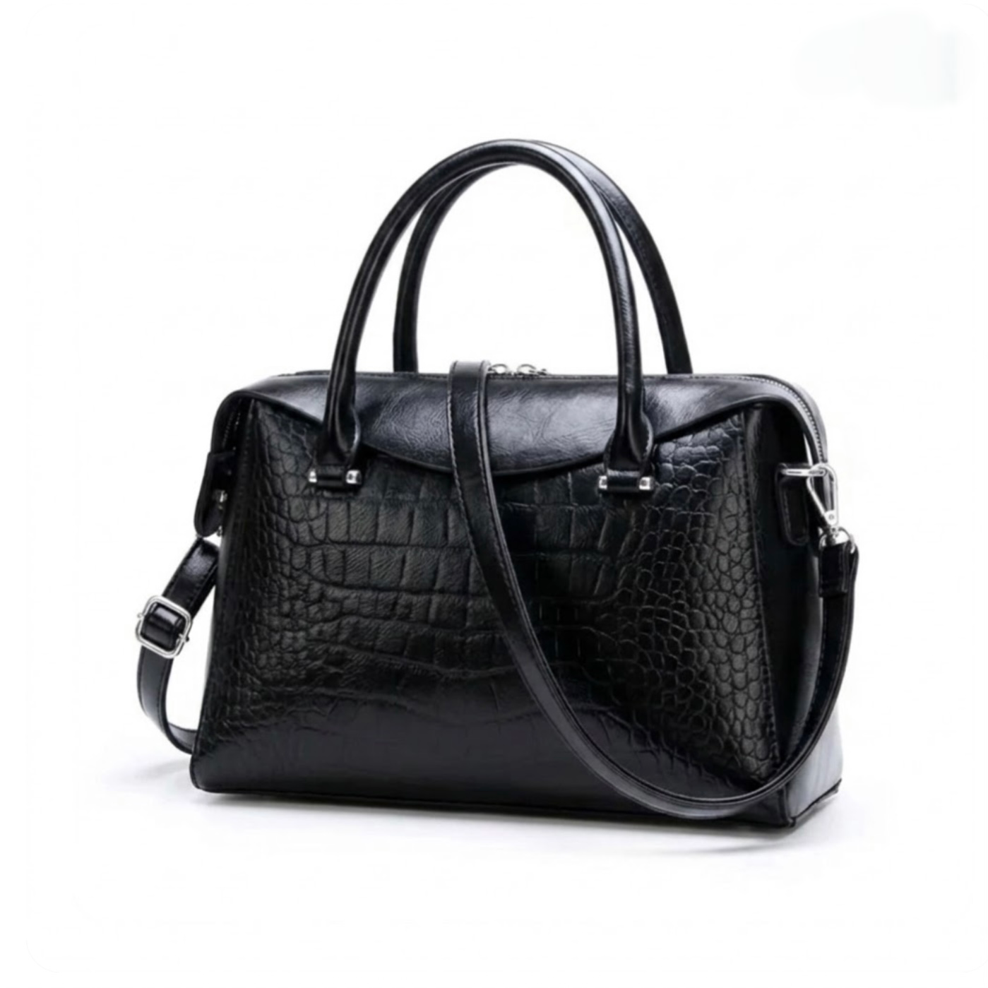 Vintage Inspired Embossed Satchel Bag - Black