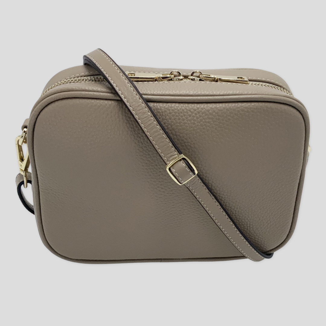 Classic Pebbled Leather Cross Body Bag - Beige