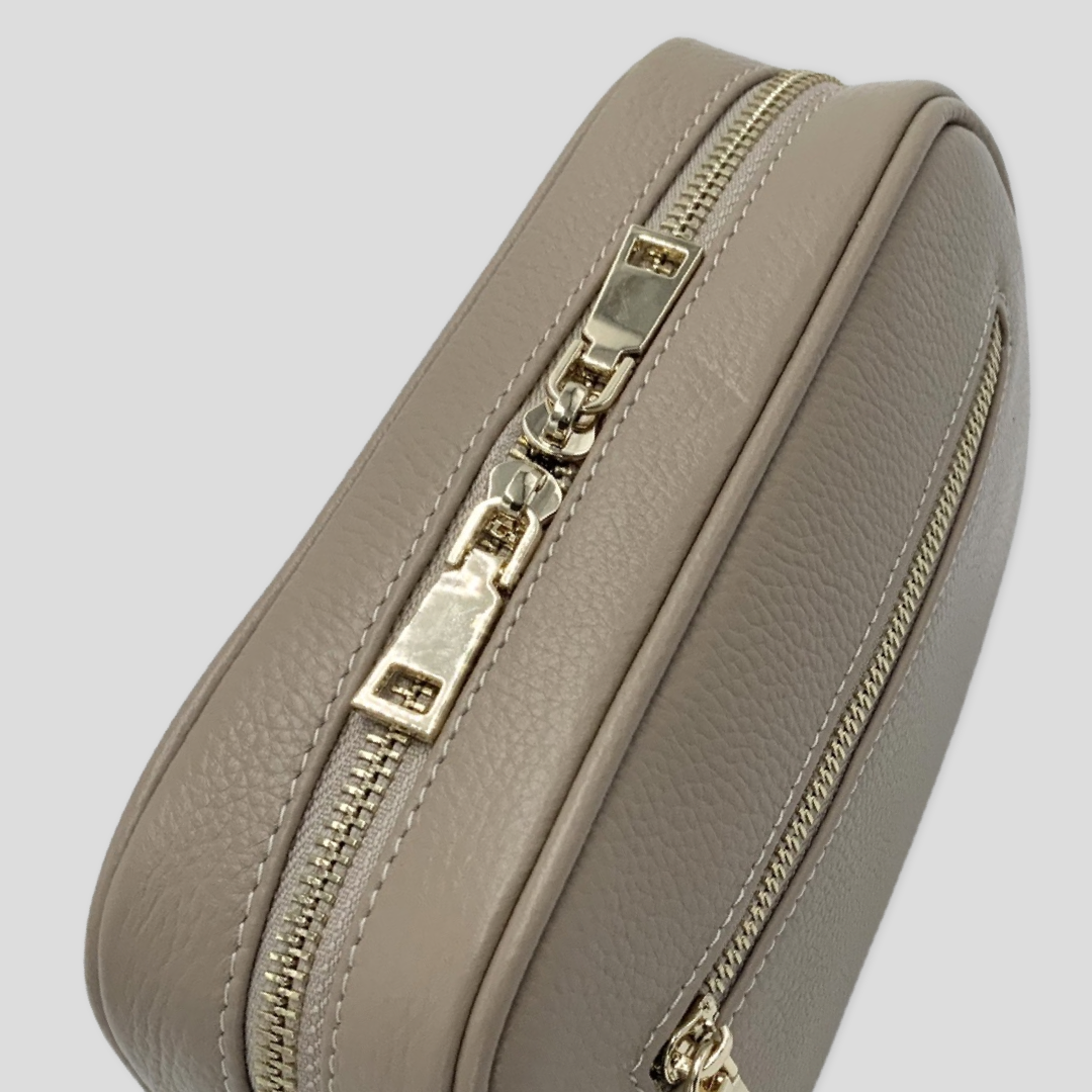 Classic Pebbled Leather Cross Body Bag - Beige