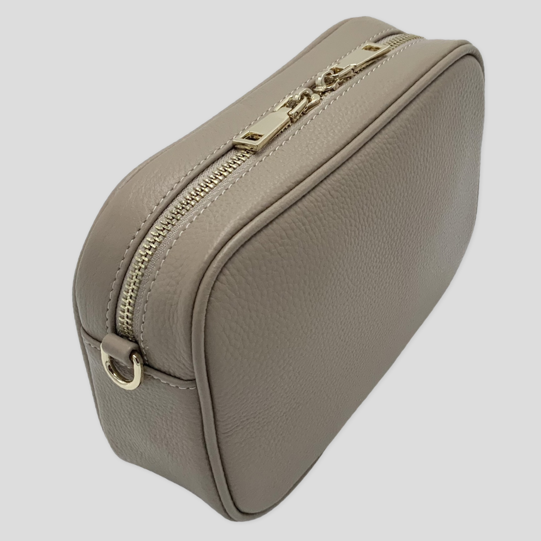 Classic Pebbled Leather Cross Body Bag - Beige