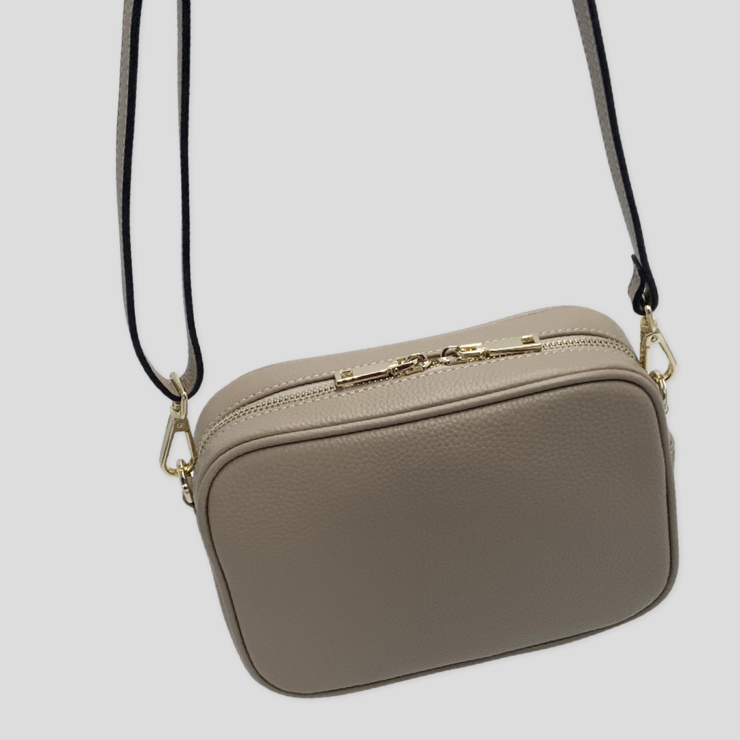 Classic Pebbled Leather Cross Body Bag - Beige