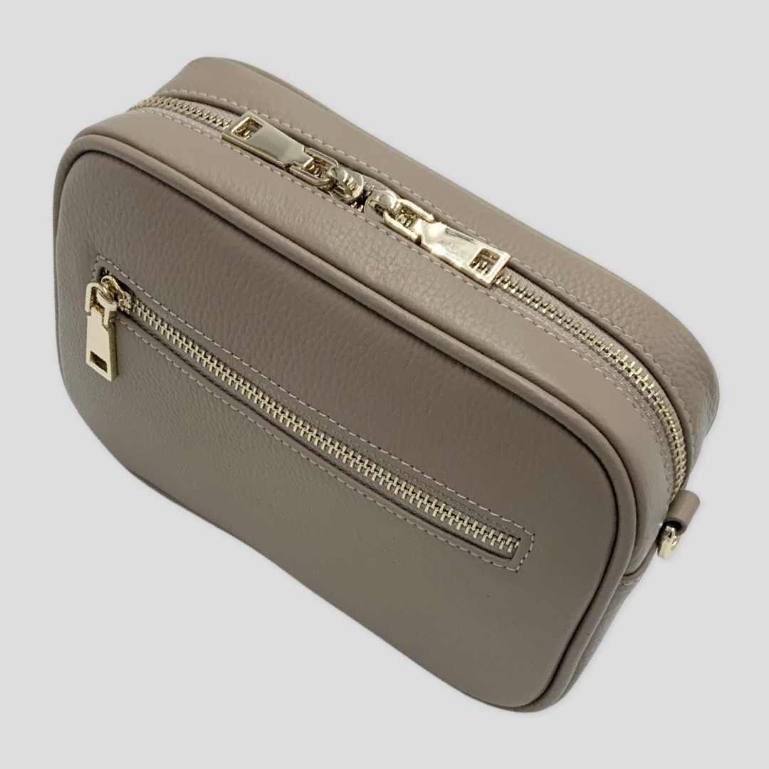 Classic Pebbled Leather Cross Body Bag - Beige