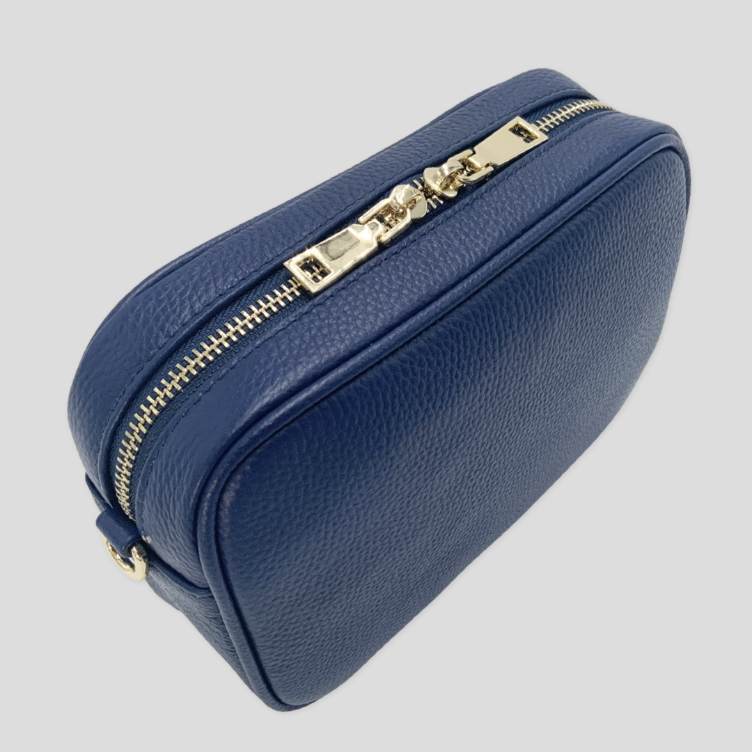 Classic Pebbled Leather Cross Body Bag - Navy