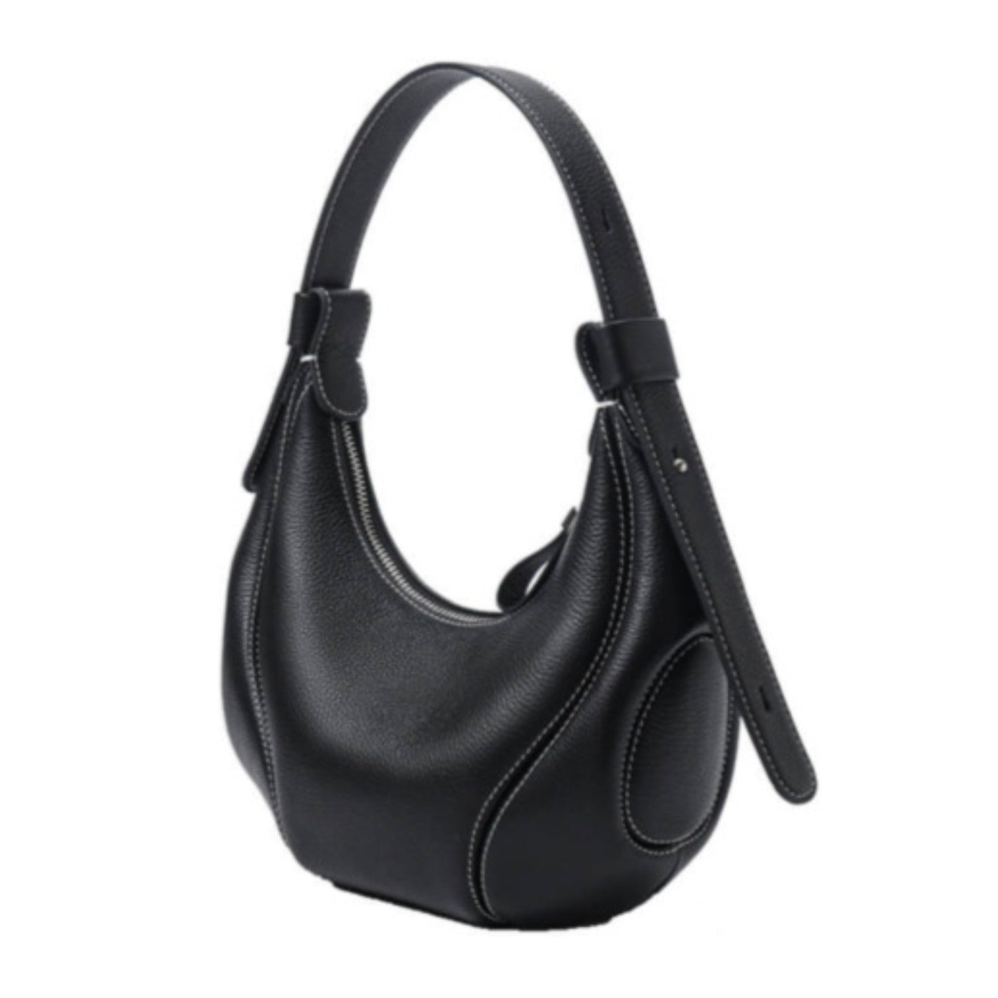 Ellipse Crescent Hobo Bag - Black by TIKORI LONDON. Sleek design with silver hardware.