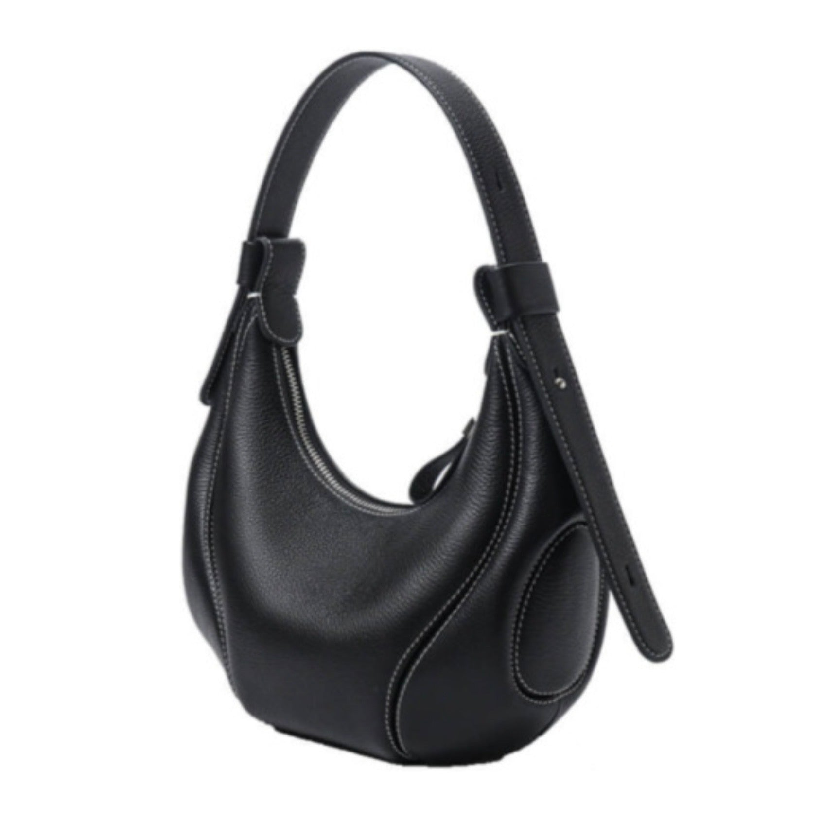 Ellipse Crescent Hobo Bag - Black by TIKORI LONDON. Sleek design with silver hardware.