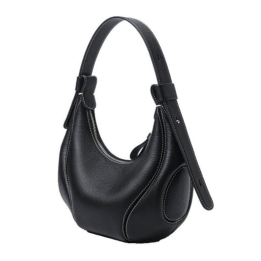 Ellipse Crescent Hobo Bag - Black by TIKORI LONDON. Sleek design with silver hardware.