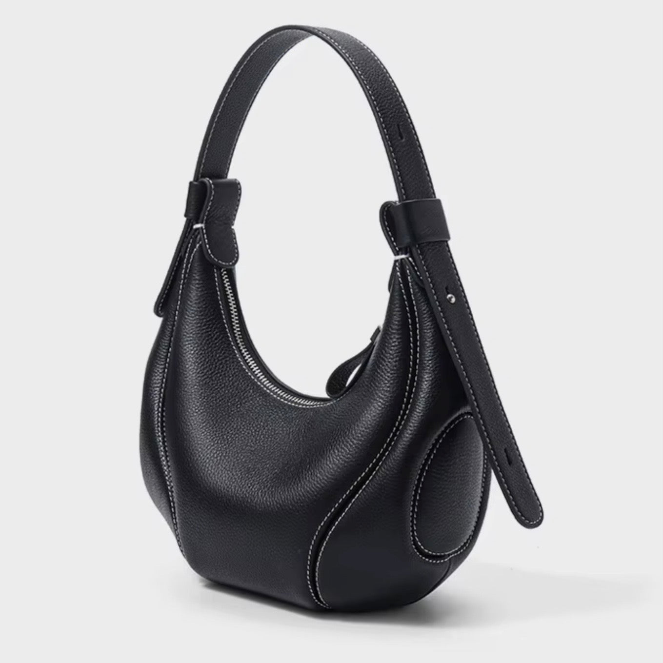 Ellipse Crescent Hobo Bag - Black by TIKORI LONDON. Sleek design with silver hardware.