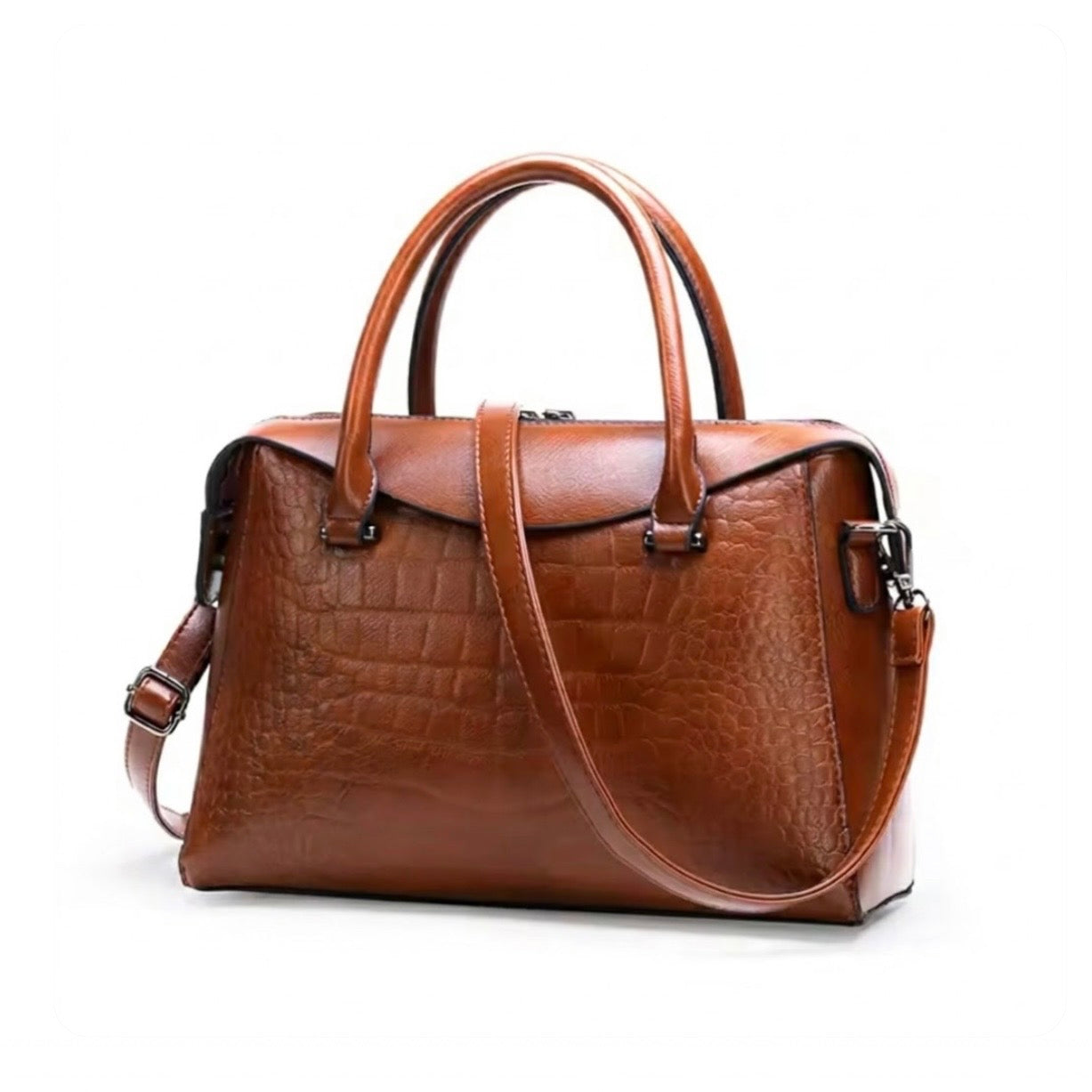 Vintage Inspired Embossed Satchel Bag - Tan