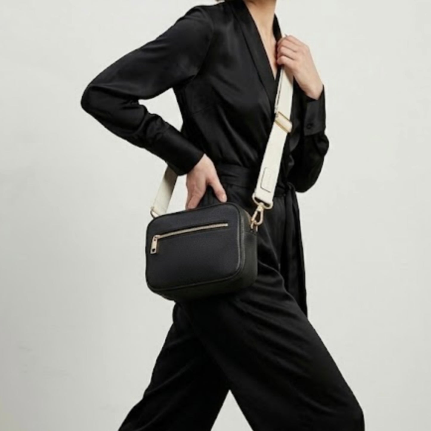 Classic Pebbled Leather Cross Body Bag - Black
