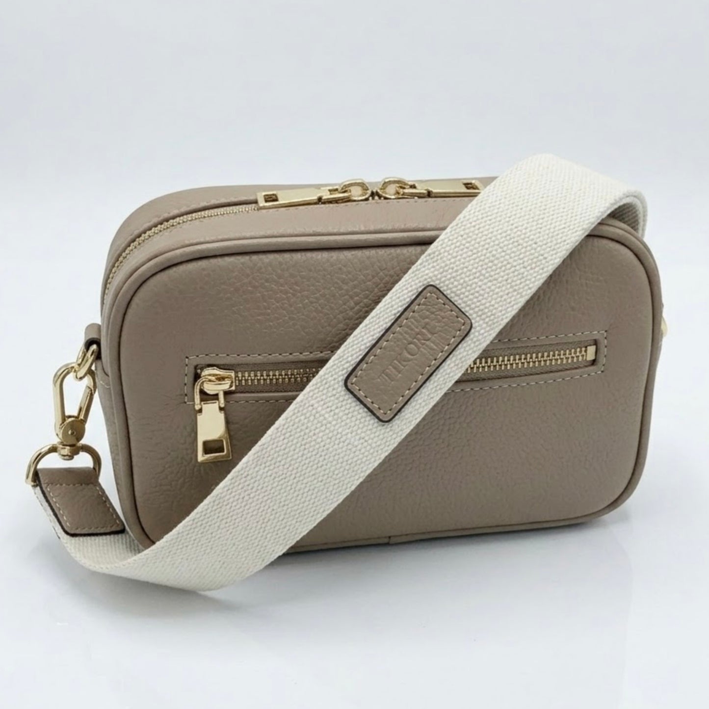 Classic Pebbled Leather Cross Body Bag - Beige
