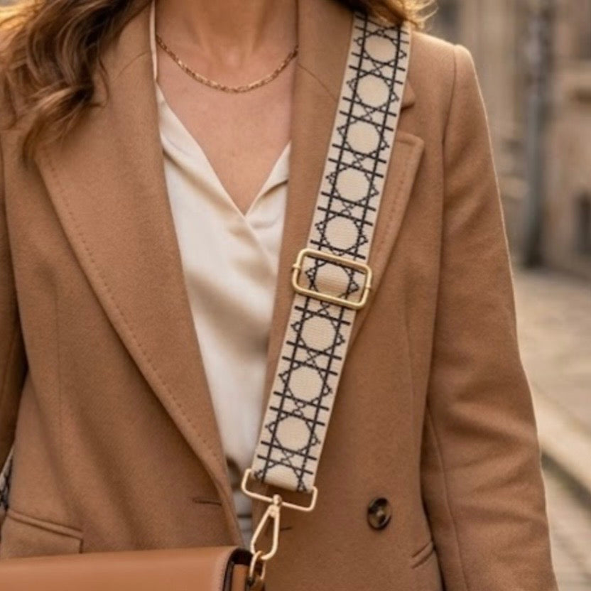 Checkered Line Cross Body Bag Strap - Ivory