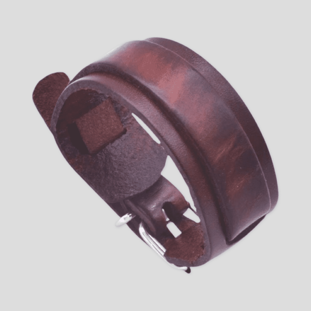 Dark brown leather layered bracelet by Tikori London with smooth leather layered look, stylish accessory for men and women.